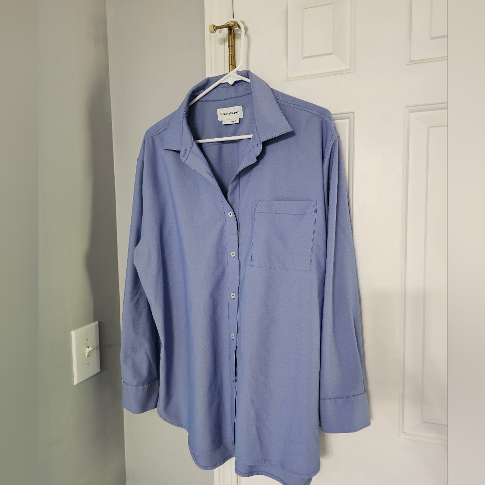Ministry of Supply Women's Light Blue Casual Button Down Shirt Dress
